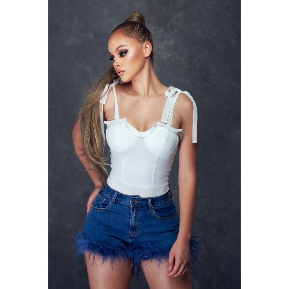 Mesh Tie Strap Bustier Bodysuit